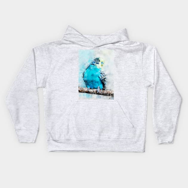 Dramabite Watercolor budgie budgeriger bird artsy artistic painting wildlife Kids Hoodie by dramabite